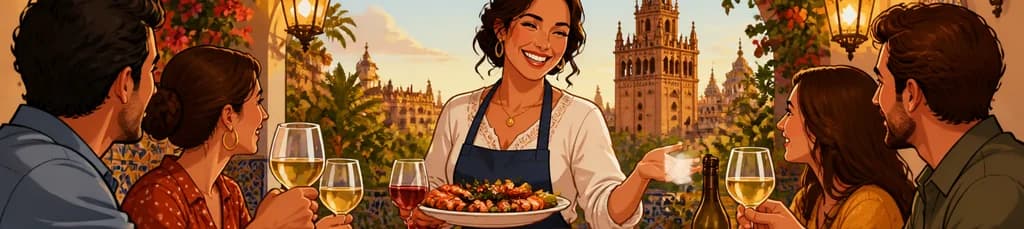 Exquisita Cena Andaluza con Mariscos Frescos y Maridaje de Vinos Selectos