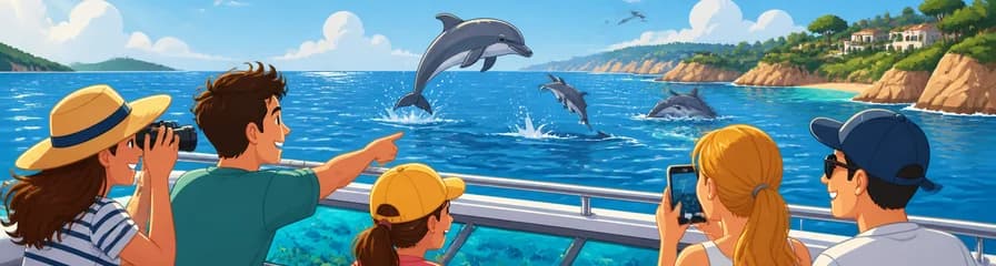 Avistamiento de delfines en las costas de Santa Ponsa a bordo de un barco con fondo de cristal
