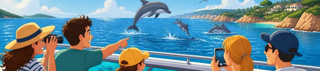 Avistamiento de delfines en las costas de Santa Ponsa a bordo de un barco con fondo de cristal