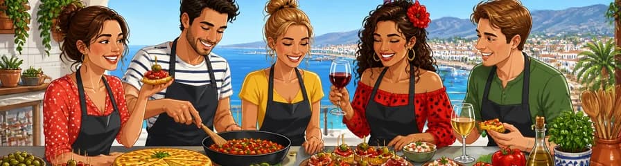 Taller de cocina española: tapas, tres platos y bebidas en Marbella, con vistas al mar
