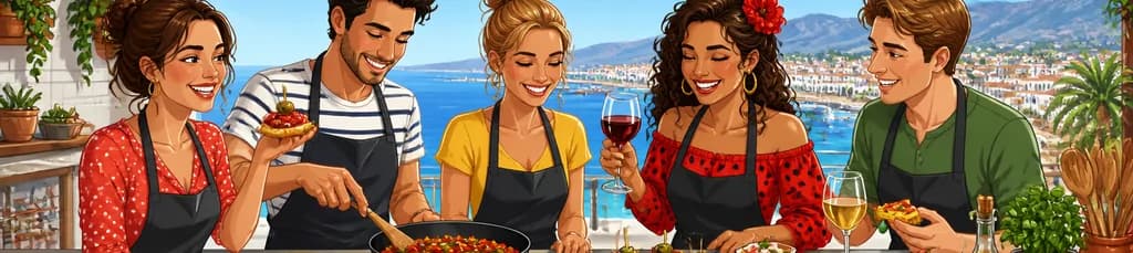 Taller de cocina española: tapas, tres platos y bebidas en Marbella, con vistas al mar