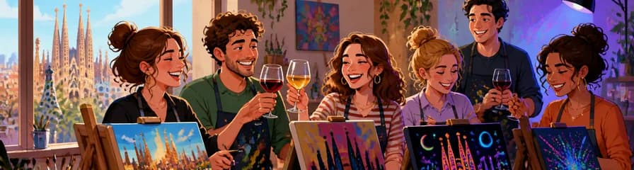 Experiencia de Paint & Wine en un estudio de arte de Barcelona