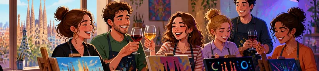 Experiencia de Paint & Wine en un estudio de arte de Barcelona