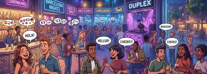 Noche de sábado para socializar, beber y practicar idiomas