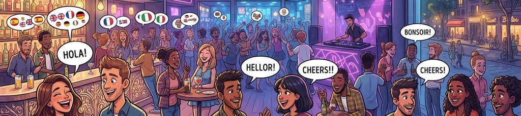 Noche de sábado para socializar, beber y practicar idiomas