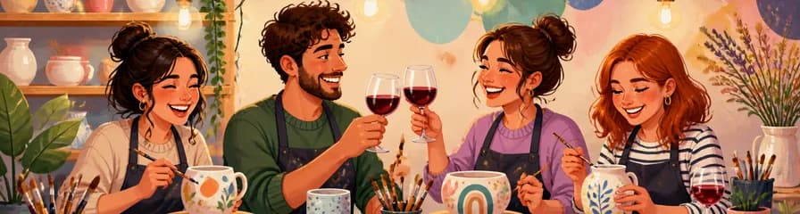 Taller de pintura de cerámica con vino ilimitado en Bspark Madrid