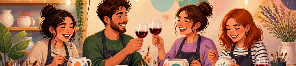 Taller de pintura de cerámica con vino ilimitado en Bspark Madrid