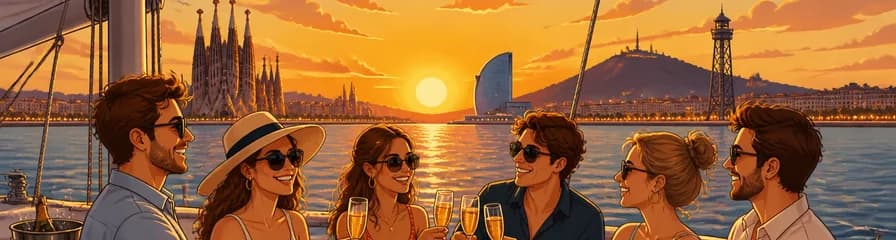 Experiencia de navegación privada de lujo al atardecer en Barcelona con barra libre