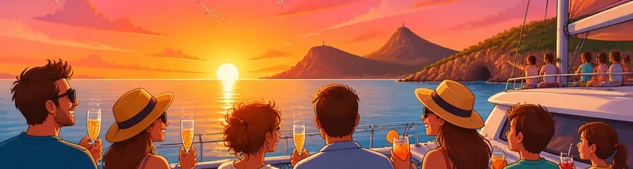 Paseo en catamarán al atardecer en Denia con copa de cava
