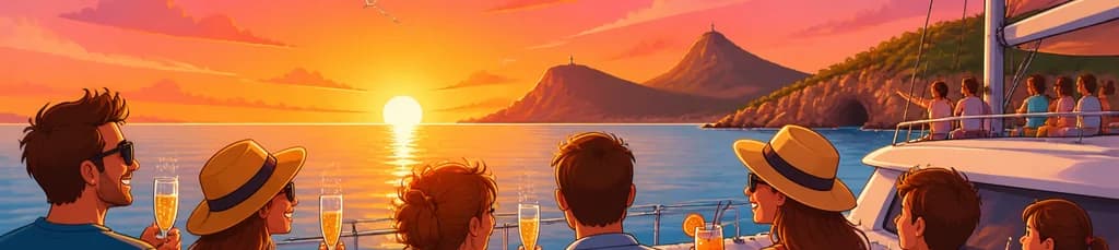 Paseo en catamarán al atardecer en Denia con copa de cava