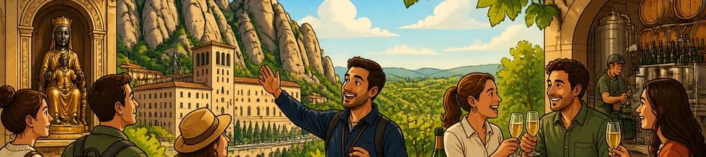 Viaje de un día desde Barcelona para explorar el Monasterio de Montserrat y una Bodega de Cava