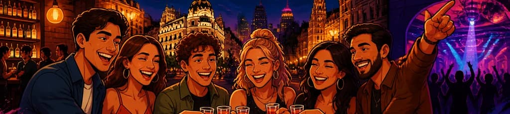 Recorrido Nocturno de Bares y Fiesta "Pubcrawl" por Madrid