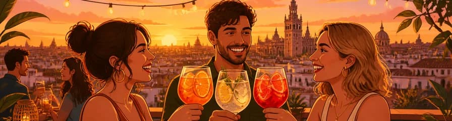 Degustación de Spritz al atardecer en una azotea de Sevilla