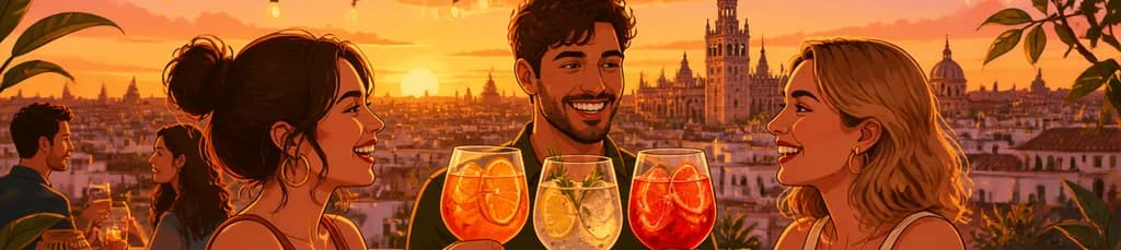 Degustación de Spritz al atardecer en una azotea de Sevilla
