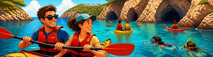 Exploración guiada de cuevas marinas en Ibiza con kayak y snorkel