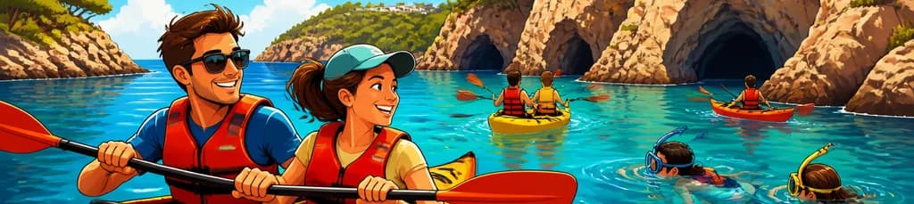 Exploración guiada de cuevas marinas en Ibiza con kayak y snorkel