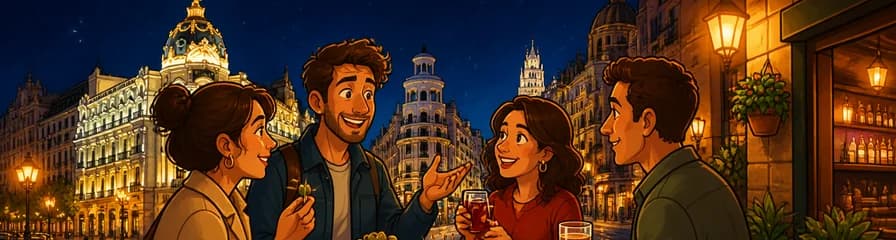 Descubre el Madrid nocturno en una excursión privada a pie con degustación de tapas y bebida