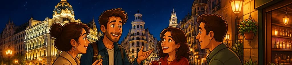 Descubre el Madrid nocturno en una excursión privada a pie con degustación de tapas y bebida