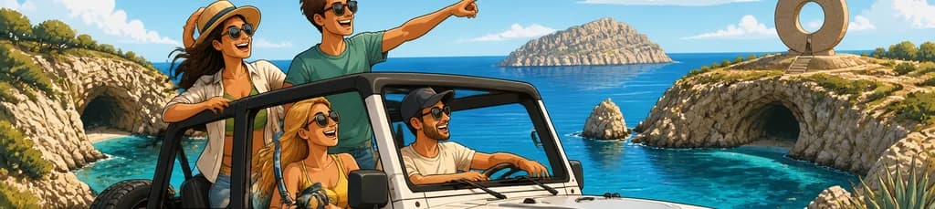 Recorrido en Jeep Wrangler por Ibiza para explorar playas ocultas, practicar esnórquel y visitar cuevas