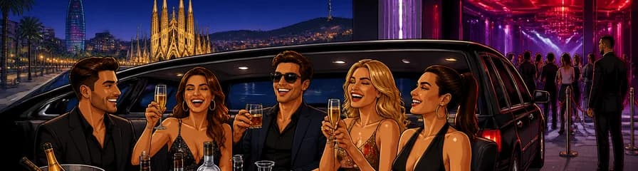 Noche de lujo en Barcelona: viaje en limusina y entrada a discoteca