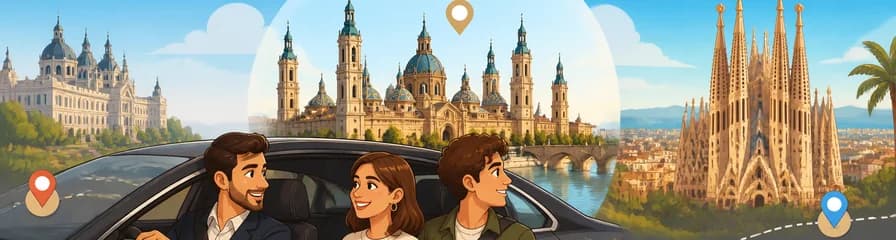 Traslado privado de Madrid a Barcelona con parada de dos horas en Zaragoza