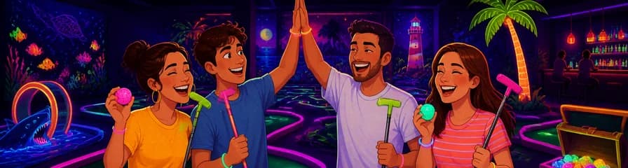 Experimenta la aventura de minigolf de 18 hoyos bajo luz ultravioleta en un espacio interior de Marbella