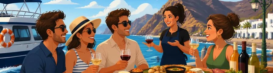Experiencia Gourmet: Un paseo en barco de una hora, seguido de una degustación de vinos y gastronomía canaria de dos horas en el muelle
