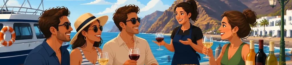 Experiencia Gourmet: Un paseo en barco de una hora, seguido de una degustación de vinos y gastronomía canaria de dos horas en el muelle