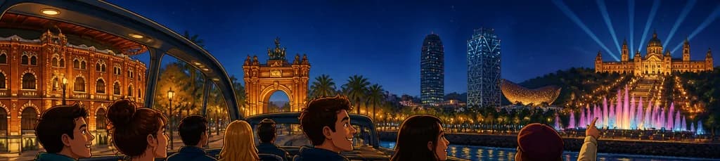 Recorrido panorámico nocturno por la ciudad de Barcelona