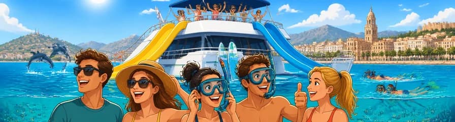 Excursión marítima en barco por Málaga con snorkel, tobogán, almuerzo y servicio de recogida