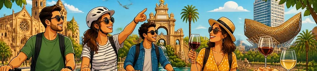 Recorrido en bicicleta eléctrica por Barcelona, con degustación de vinos y tapas