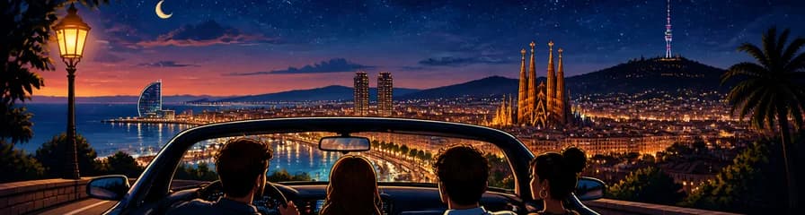 Recorrido Nocturno Panorámico en Coche por Barcelona con Servicio de Transporte