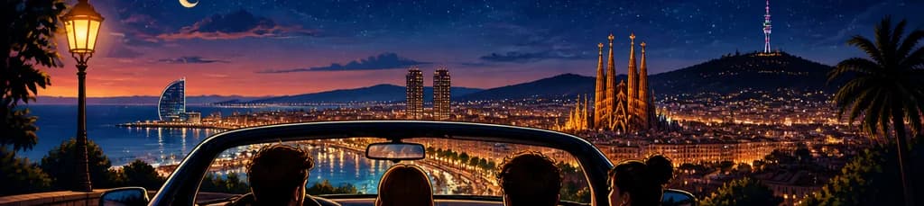 Recorrido Nocturno Panorámico en Coche por Barcelona con Servicio de Transporte