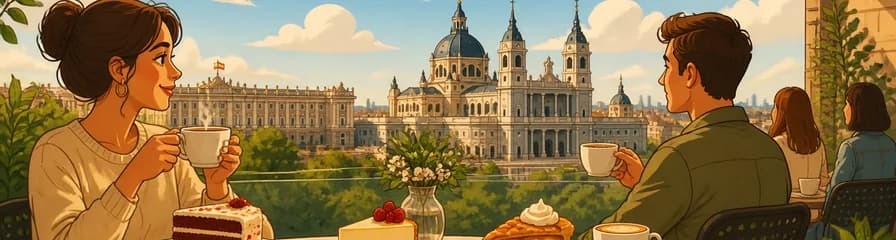 Tarta casera y café en el Café de La Galería con vistas a la Almudena