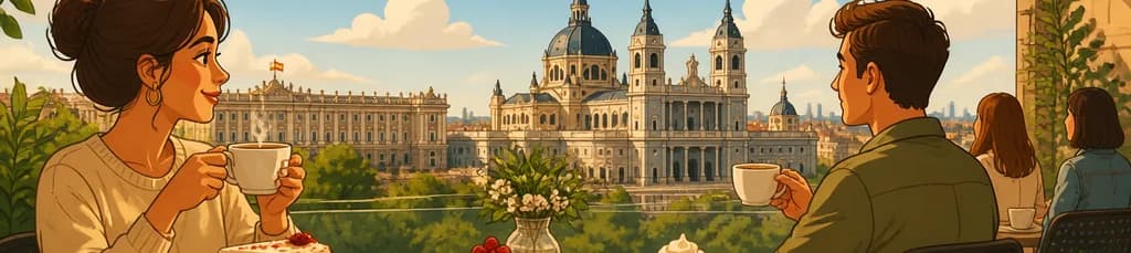 Tarta casera y café en el Café de La Galería con vistas a la Almudena