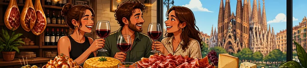 Experiencia culinaria gourmet: Jamón, queso y vino en las proximidades de la Sagrada Familia
