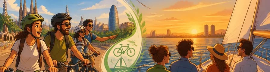 Experiencia ecológica: Barcelona en bicicleta y navegación al atardecer