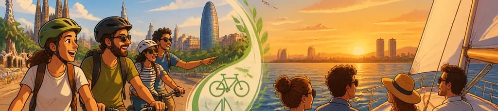 Experiencia ecológica: Barcelona en bicicleta y navegación al atardecer