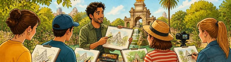 Taller de dibujo y acuarela al aire libre en el parque