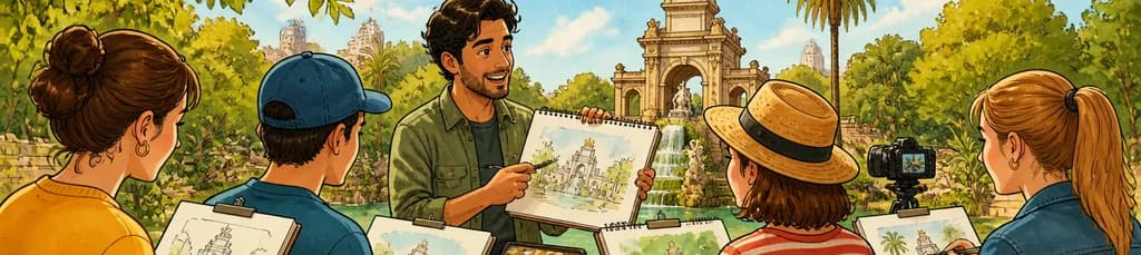 Taller de dibujo y acuarela al aire libre en el parque