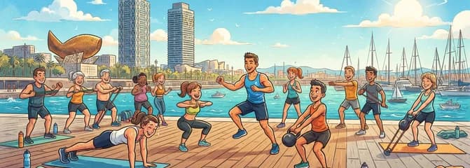 Sesión de entrenamiento funcional al aire libre en el Port Olímpic de Barcelona