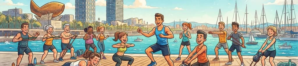 Sesión de entrenamiento funcional al aire libre en el Port Olímpic de Barcelona