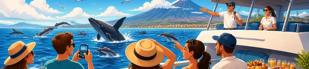 Crucero en catamarán para observar ballenas y delfines, con traslados y servicio de buffet
