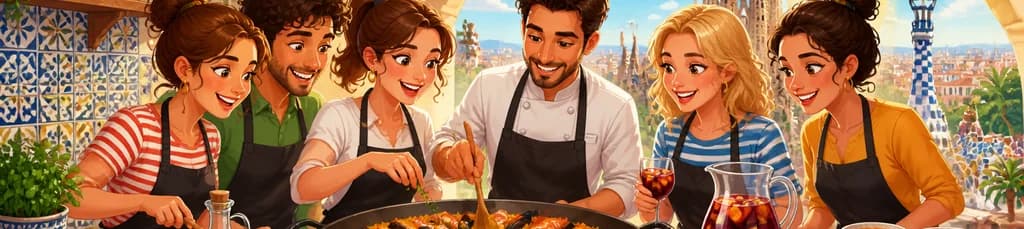 Aprende a preparar paella y postres tradicionales en una clase de cocina en Barcelona