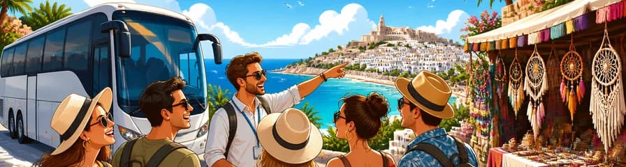 Recorrido panorámico en autobús por Ibiza con parada en el mercadillo hippie