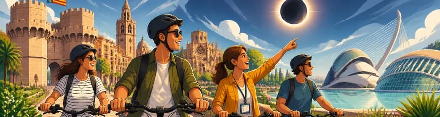 Valencia: Recorrido en bicicleta eléctrica del centro histórico a la Ciudad de las Artes, con el Eclipse Total como broche