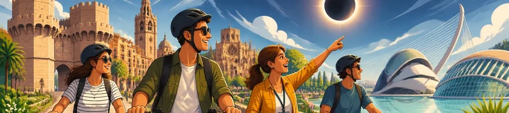 Valencia: Recorrido en bicicleta eléctrica del centro histórico a la Ciudad de las Artes, con el Eclipse Total como broche