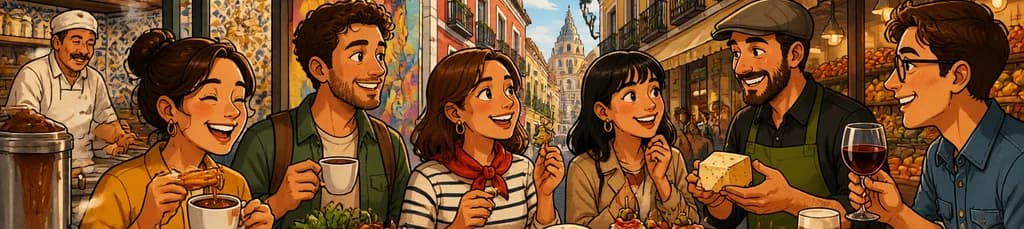 Recorrido gastronómico matutino por el barrio de Malasaña y su mercado, incluyendo churros.