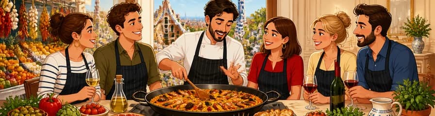 Experimenta la gastronomía catalana: taller de paella y tapas en Barcelona