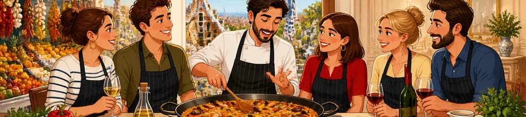 Experimenta la gastronomía catalana: taller de paella y tapas en Barcelona
